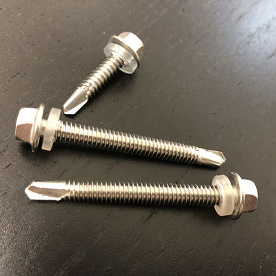 Stainless Steel 410 Hex Head Self Drilling Screws M5.5 X 50mm With Rubber Washer